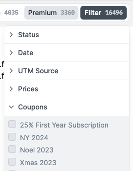 An example of the coupon filter in action